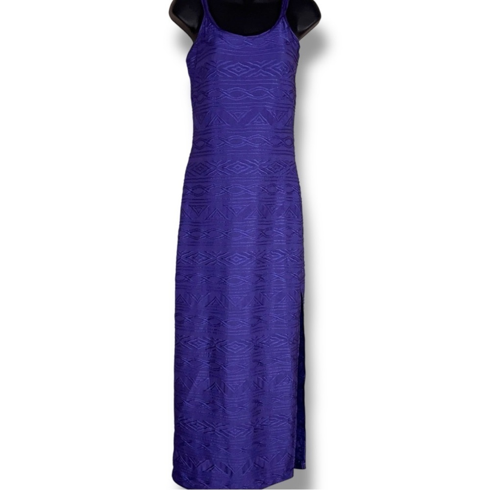 Vintage 90s Size 6 Newport News Purple Textured Maxi Tank Dress Stretch